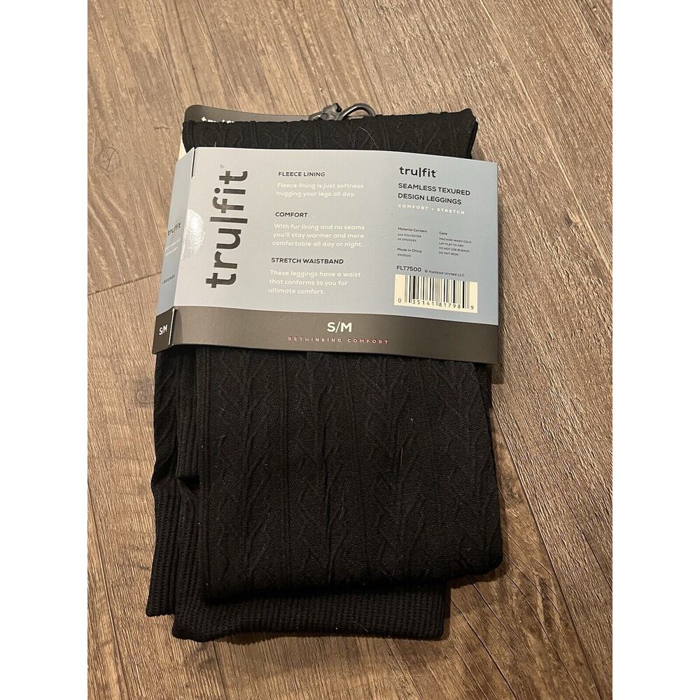 Tru Fit Seamless Leggings Comfort Stretch Textured Fleece Lining Black S/M NEW